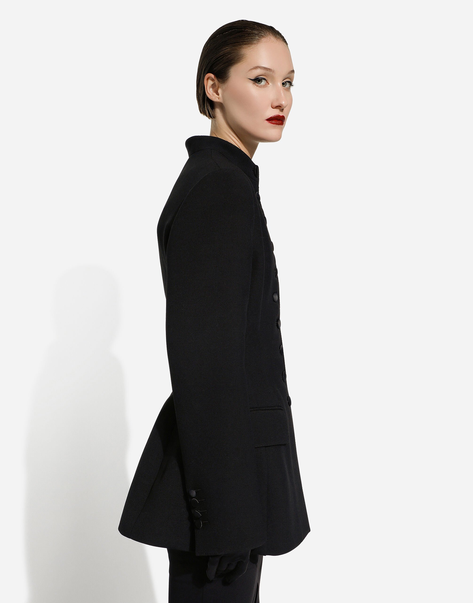 Long single-breasted wool cady Dolce-fit jacket in Black for