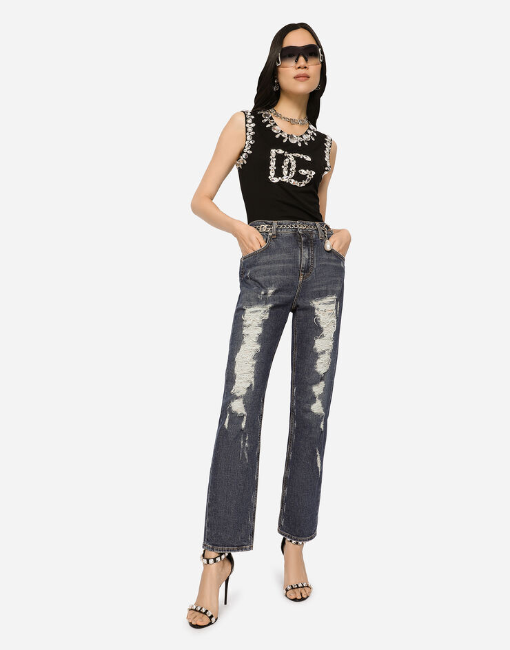 Dolce & Gabbana Jean boyfriend en denim à accrocs Multicolore FTCFPDG8ET5