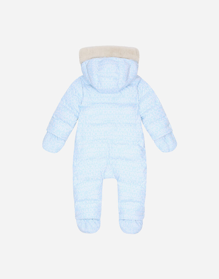 DolceGabbanaSpa Padded quilted nylon snowsuit with all-over logo print Azure L1JO6JISMFZ