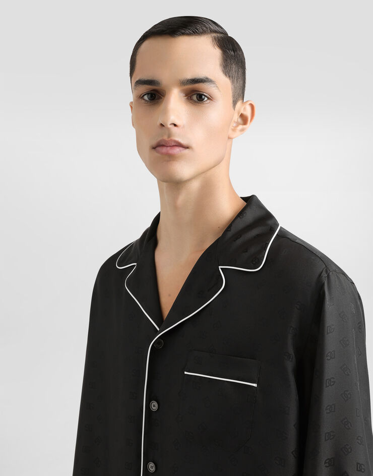 Dolce & Gabbana Camisa vanity en jacquard de seda con logotipo Negro G5IF1TFJ1JY