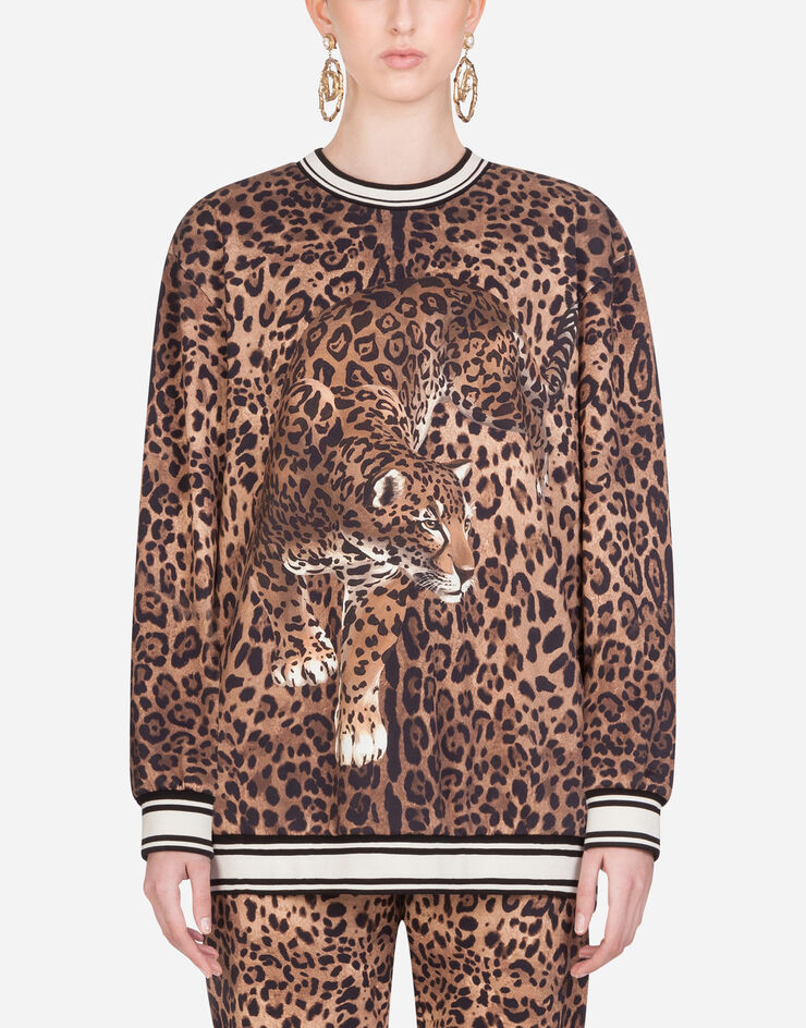 Dolce & Gabbana Round-neck jersey sweatshirt with leopard print MULTICOLORE F9F34THH78Z