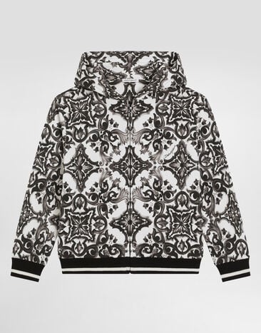 Dolce & Gabbana majolica-print hooded sweatshirt with zip Multicolor L4JWKGII7HR