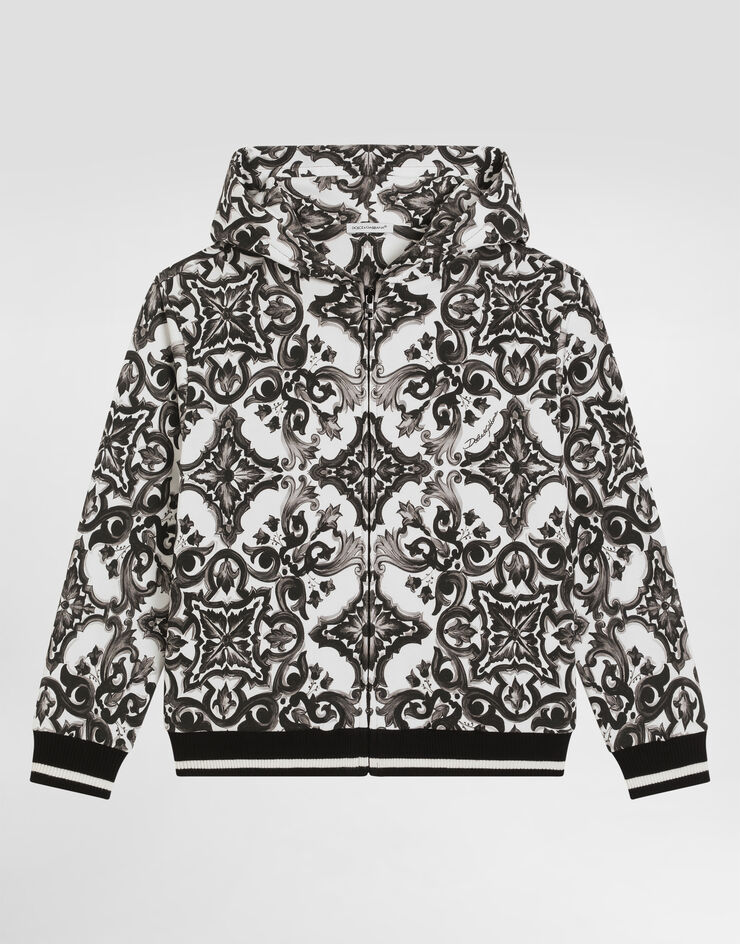 Dolce & Gabbana majolica-print hooded sweatshirt with zip Multicolor L4JWKGII7HR