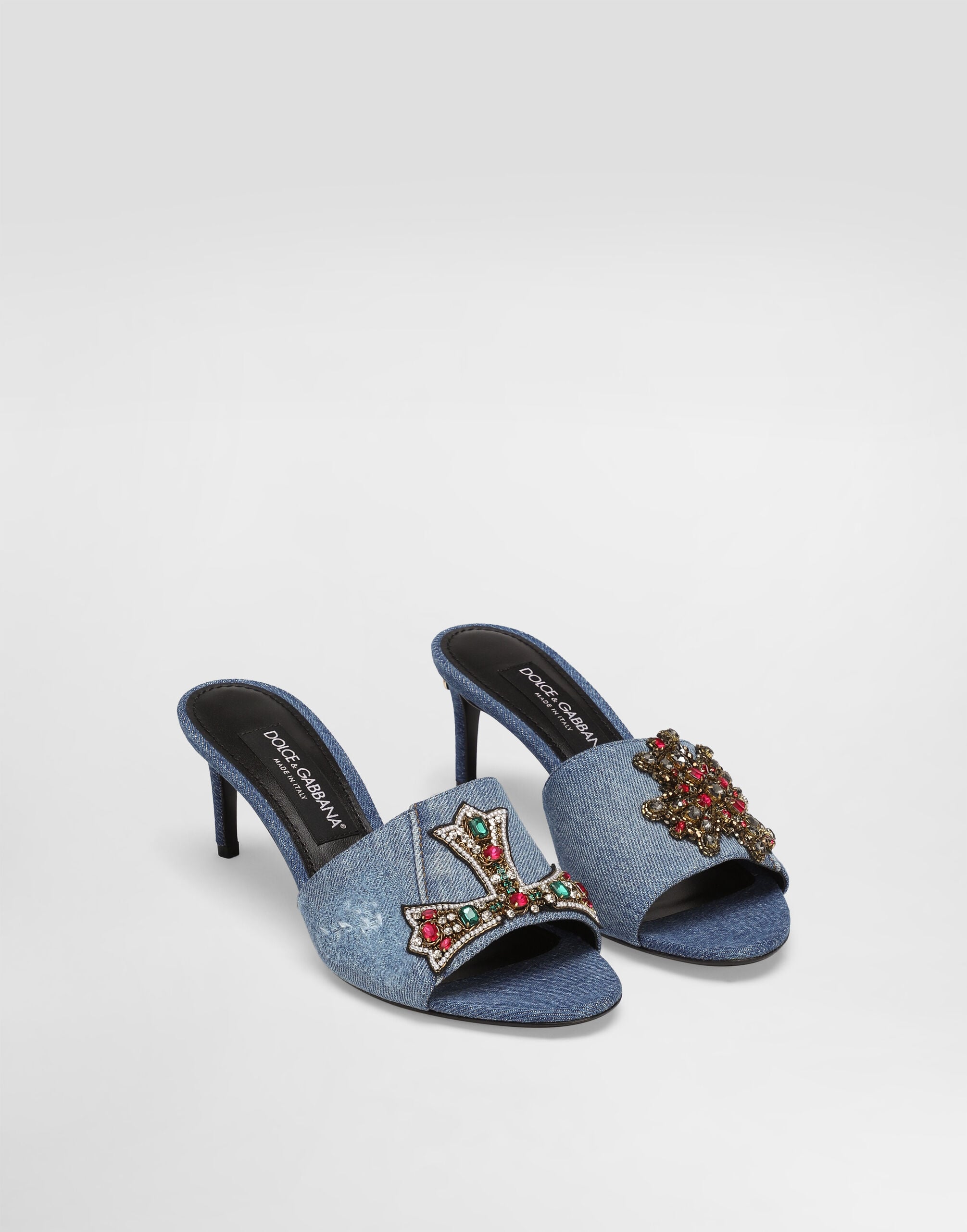 Denim sandals with patches and embroidery in Multicolor for Women