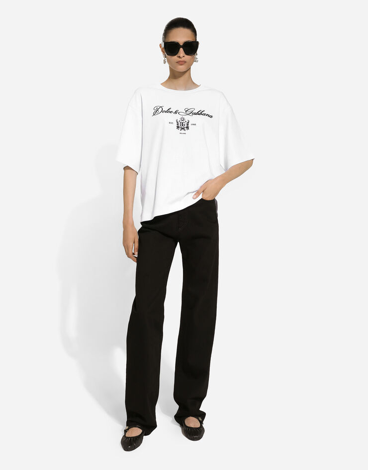 Dolce & Gabbana Camiseta de punto con inscripción del logotipo Dolce&Gabbana Blanco F8V12ZGDCNW