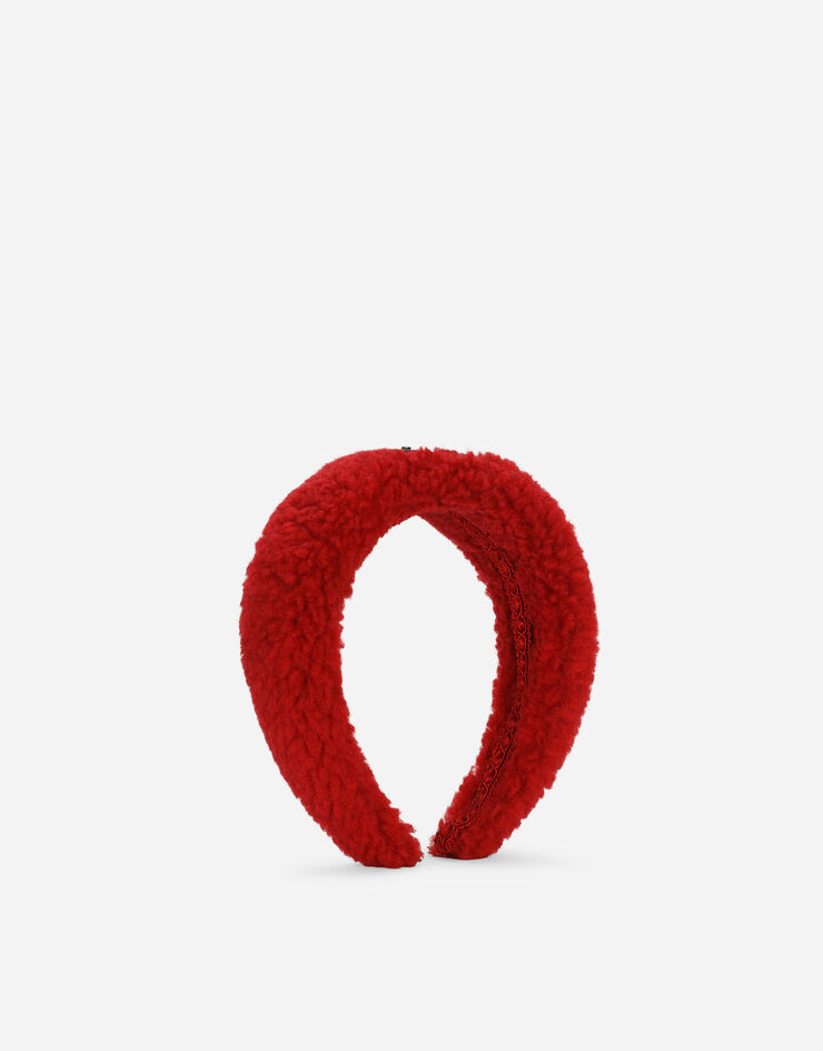 Dolce&Gabbana Faux fur hairband with branded tag Bordeaux LB3L54G7JR0