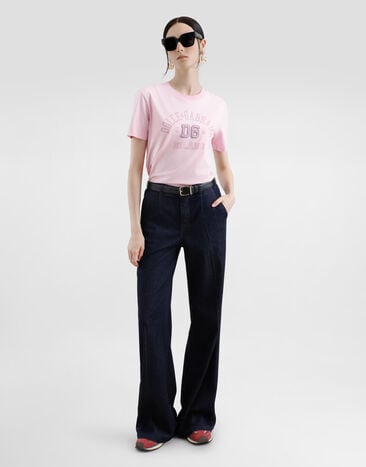 Dolce & Gabbana Oversize jersey T-shirt with raised DG logo embroidery Pink F8V42ZGDCX2