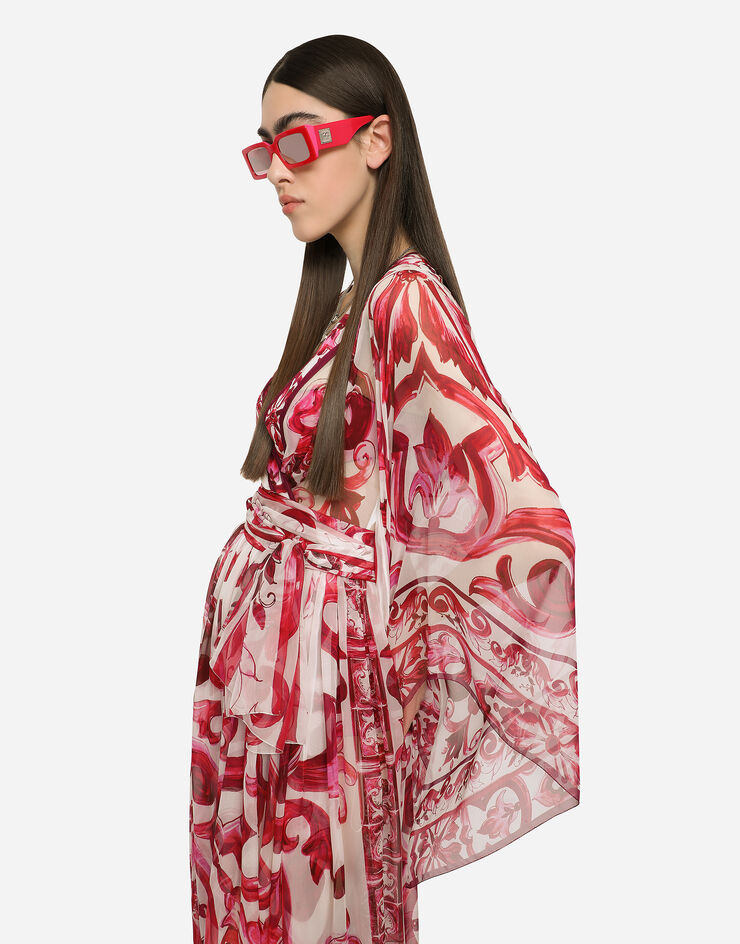 Dolce&Gabbana Robe longue en mousseline à imprimé majoliques Multicolore F6ADPTHI1BS