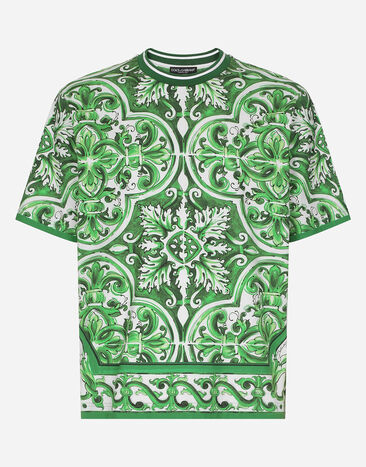 Dolce & Gabbana T-Shirt aus Baumwolle mit Majolika-Print Drucken G8RV9TII7CZ
