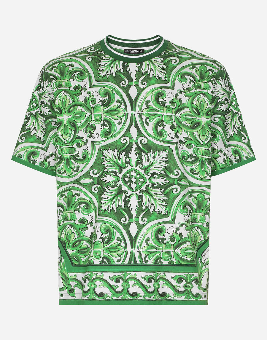 Cotton T-shirt with majolica print