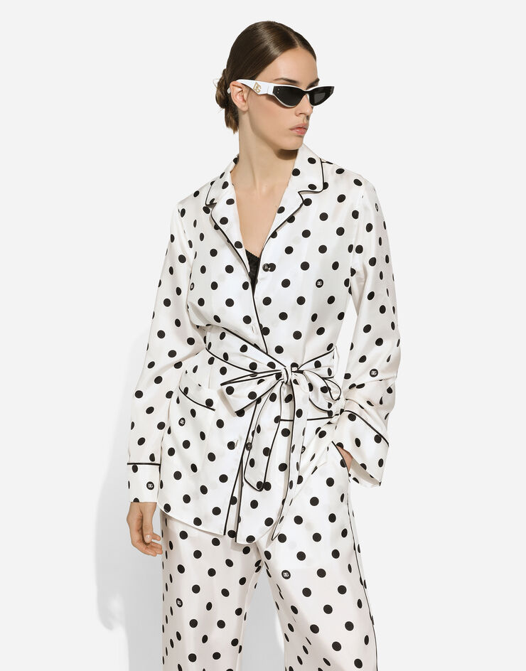 Dolce & Gabbana Langarm-Pyjamabluse aus Seide mit Punkteprint Drucken F5I89TIS1VI