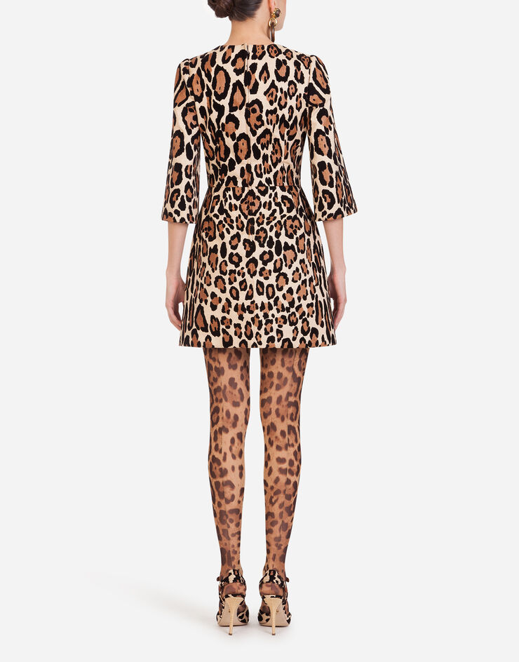 Dolce & Gabbana SHORT DRESS IN WOVEN FABRIC WITH FLOCKED LEOPARD PRINT STAMPA ANIMALIER F6J1CTHHMXM