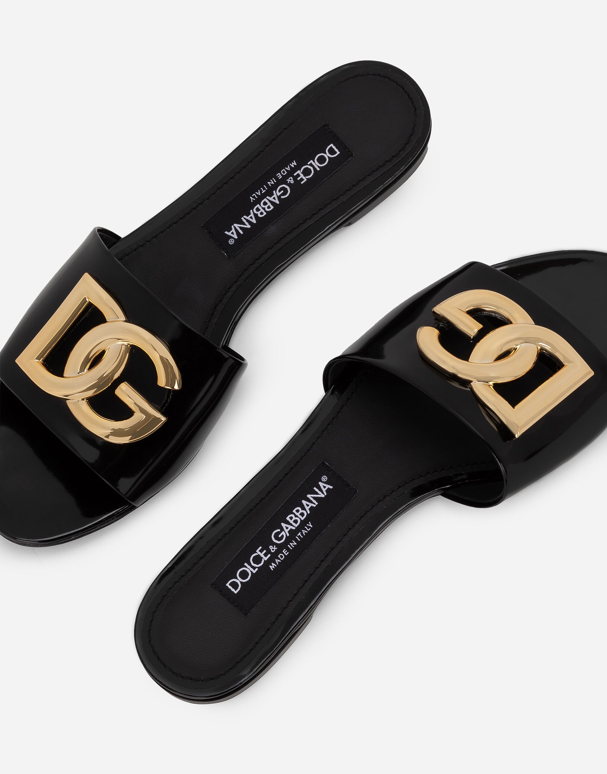 Polished calfskin sliders in Black for Women Dolce Gabbana