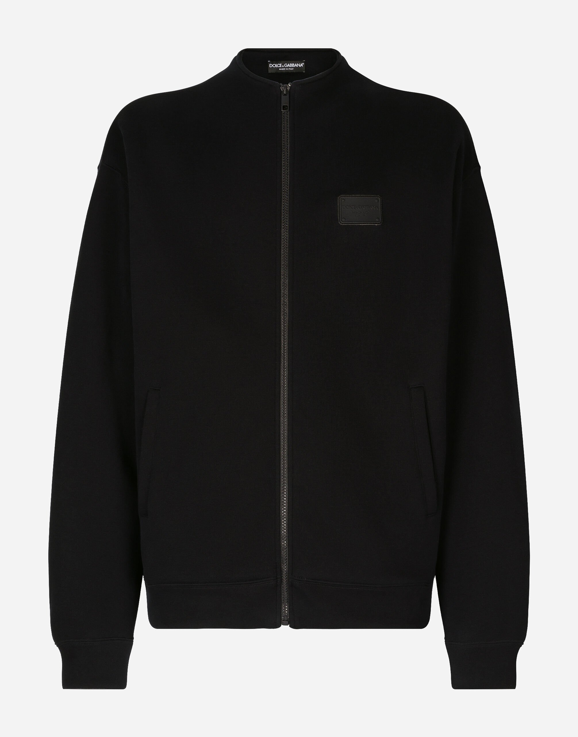 Dolce & Gabbana Zip-up sweatshirt with high neck and tag Black G9AHSZG7M2H