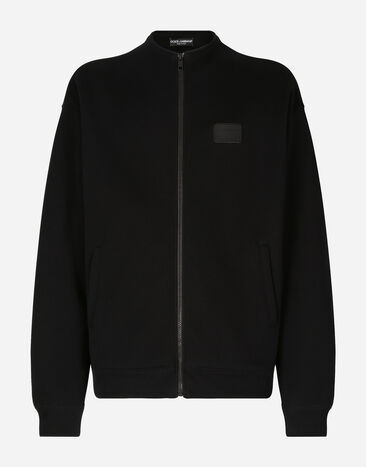 Dolce & Gabbana Zip-up sweatshirt with high neck and tag Black G9AKATHU7PP