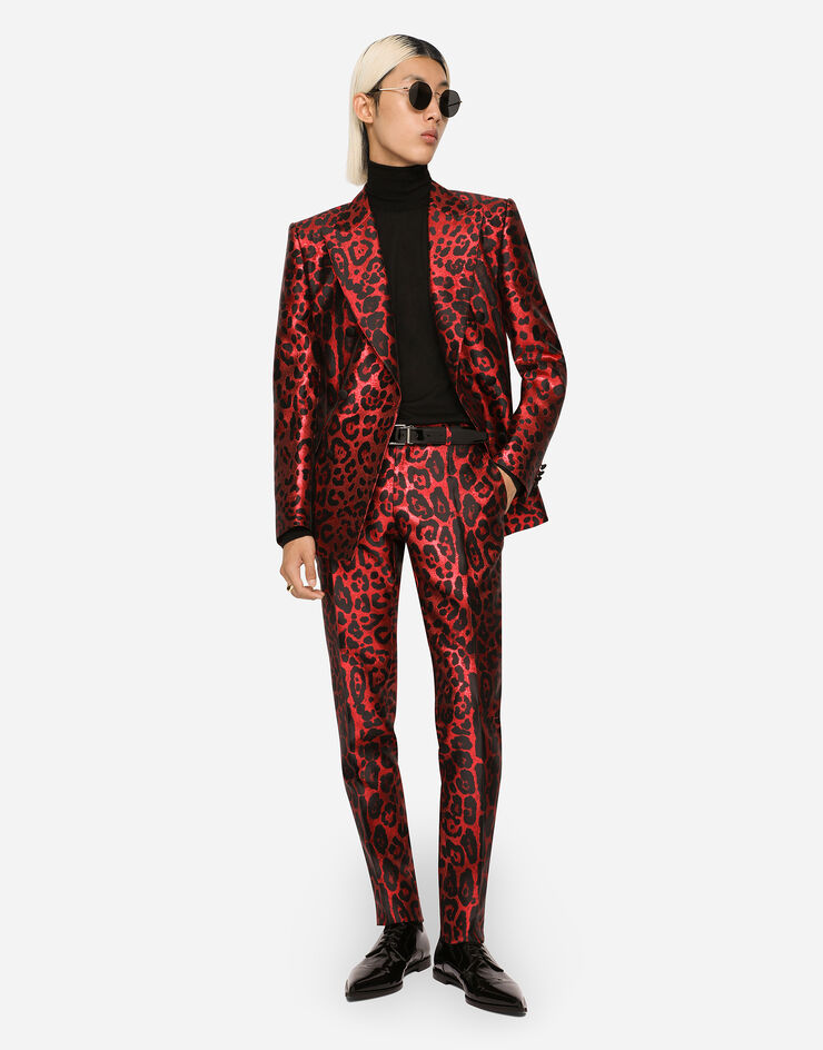 Dolce & Gabbana Double-breasted Sicilia-fit suit in leopard-print lamé jacquard Multicolor GKGJMTFJOA5
