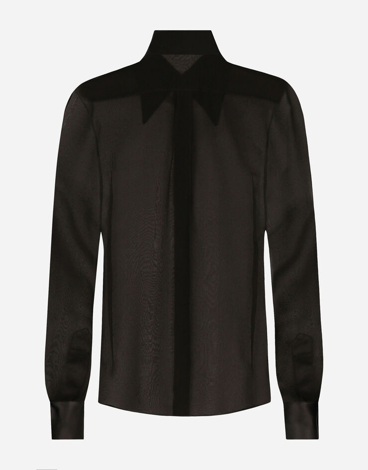 Dolce&Gabbana Camicia in chiffon di seta con dettagli in raso Nero F5R42TFU1AT