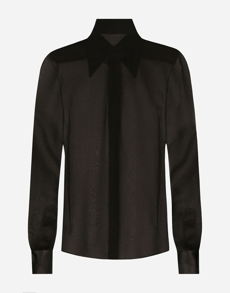 Dolce&Gabbana Silk chiffon shirt with satin details Black F5R42TFU1AT