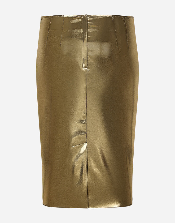 Dolce&Gabbana Foiled satin calf-length skirt Gold F4CRVTFURMT