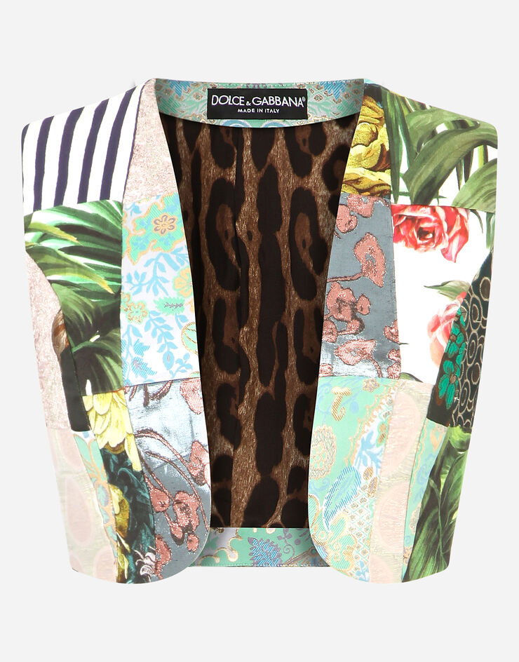 Dolce & Gabbana Patchwork brocade and drill jacquard vest BLUE F79X9TGDX78