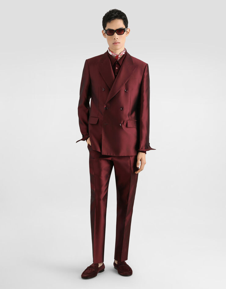 Dolce & Gabbana Sicilia light double-breasted jacket in shantung silk Bordeaux G2TV8TFU1L6