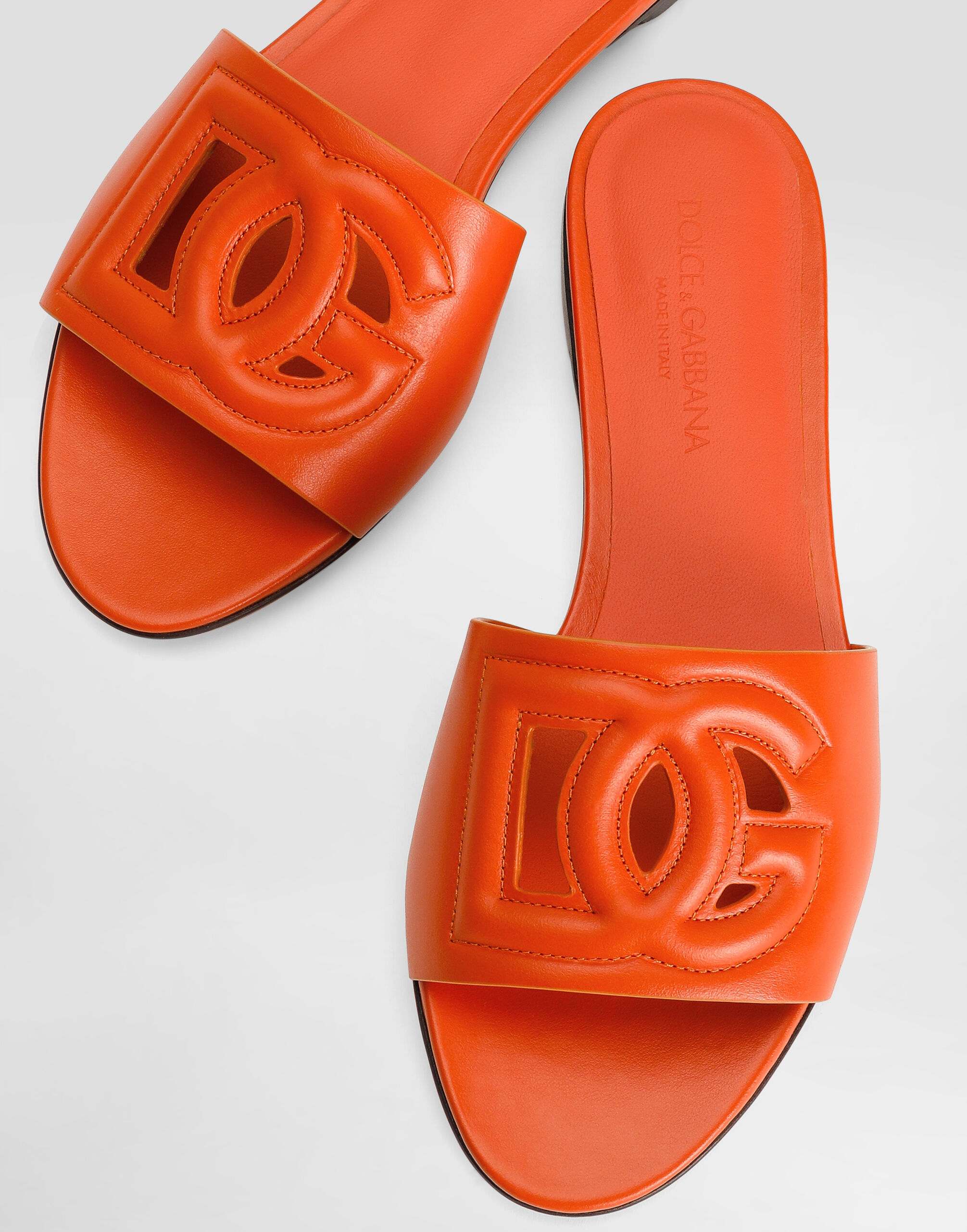 Calfskin sliders with DG logo in Orange for Women | Dolce&Gabbana® US