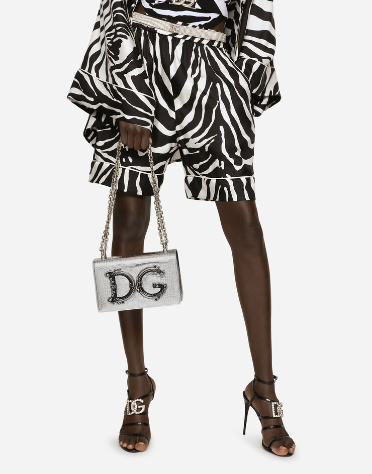 Dolce & Gabbana Foiled crocodile-print calfskin DG Girls bag Silver BB6498AQ600