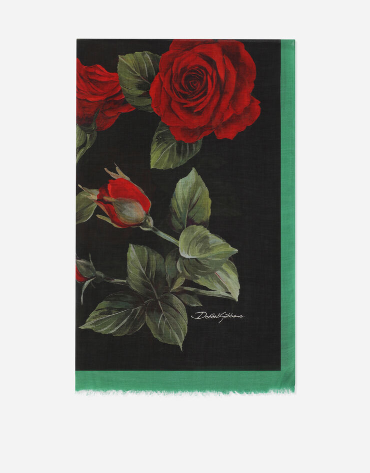 Dolce & Gabbana Modal and cashmere scarf with red rose print Multicolor FS184AGDAYQ