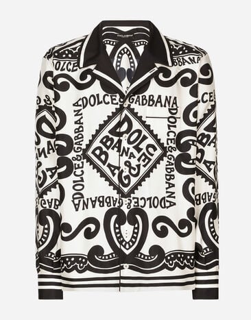 Dolce & Gabbana Hemd aus Seide Print Marina Azurblau G5LI8TFU4LG
