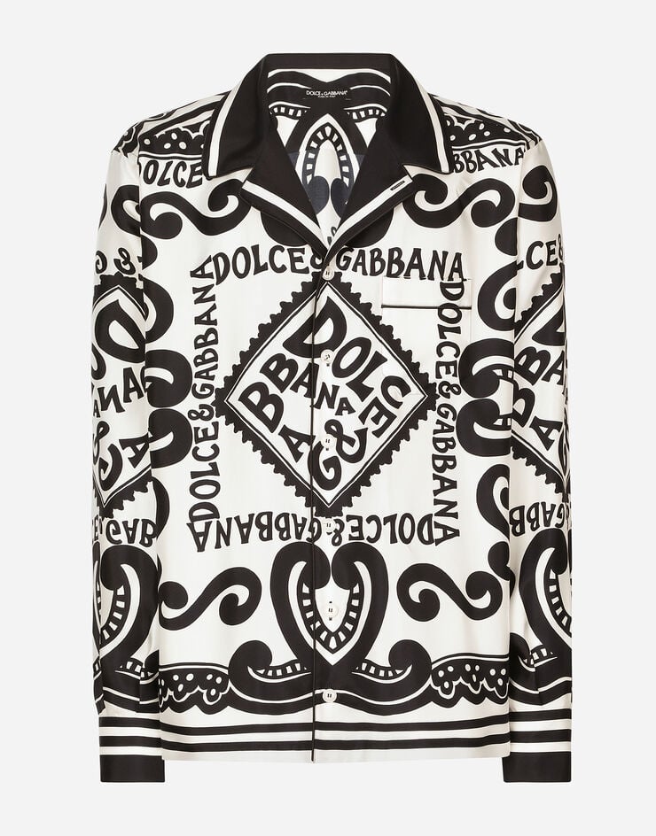 Dolce & Gabbana Chemise en soie à imprimé marine Blanc G5IF1THI1QC