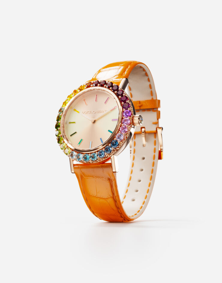 Dolce & Gabbana Iris watch in rose gold with multi-colored fine gems Orange WWLB2GXA1XA