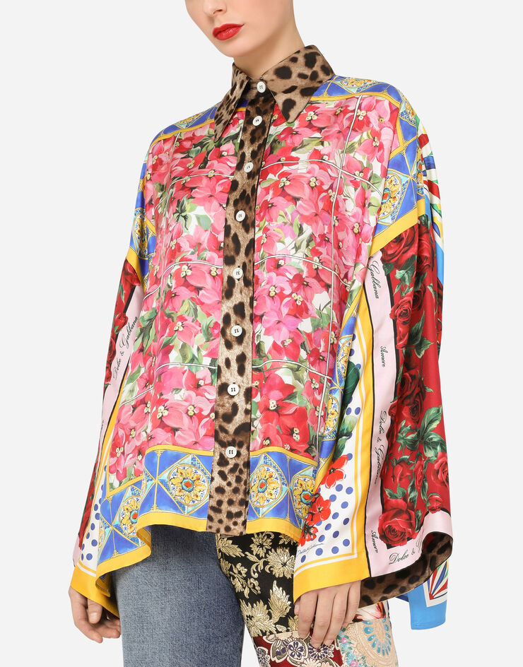Dolce & Gabbana Twill shirt with mixed foulard prints BLUE F5O28TGDY30