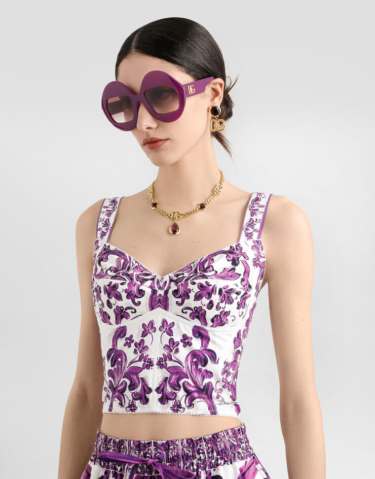 Dolce & Gabbana Majolica-print poplin bustier Multicolor F7BB1TFI5LS