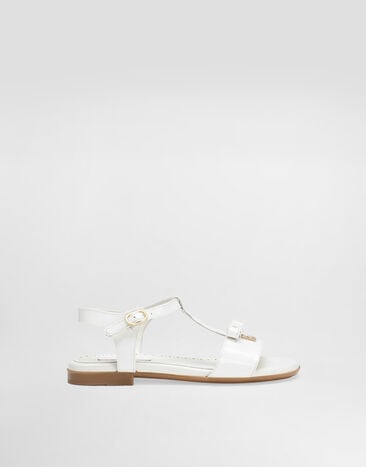 Dolce & Gabbana Patent leather sandals with metal DG logo White D11155A1328