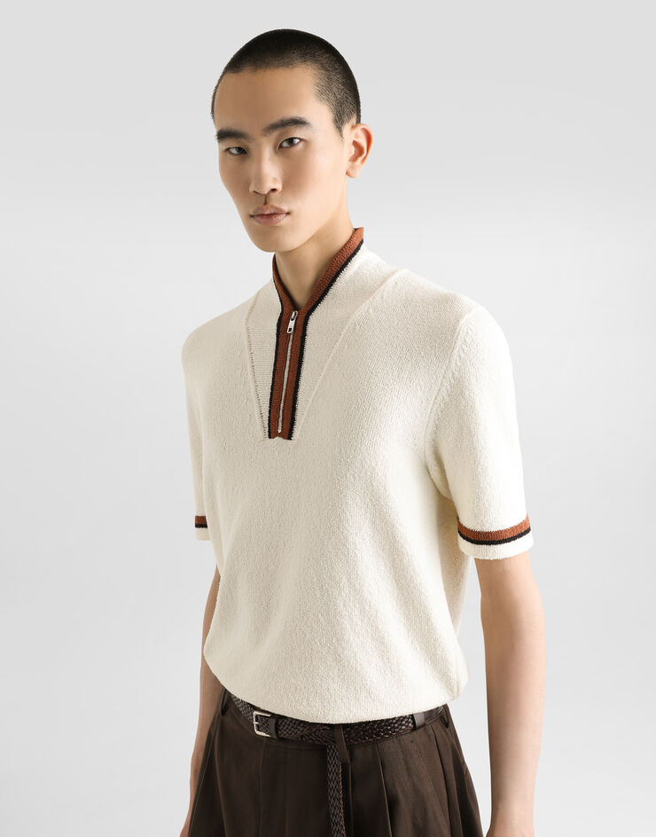 Dolce & Gabbana Jersey polo de manga corta de algodón con intarsia Blanco GXZ61TJFMMR
