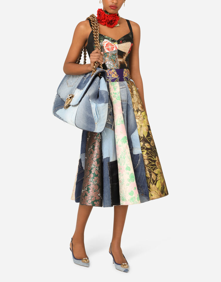 Dolce & Gabbana Patchwork denim and jacquard midi skirt BLUE F4B2PDGDY73