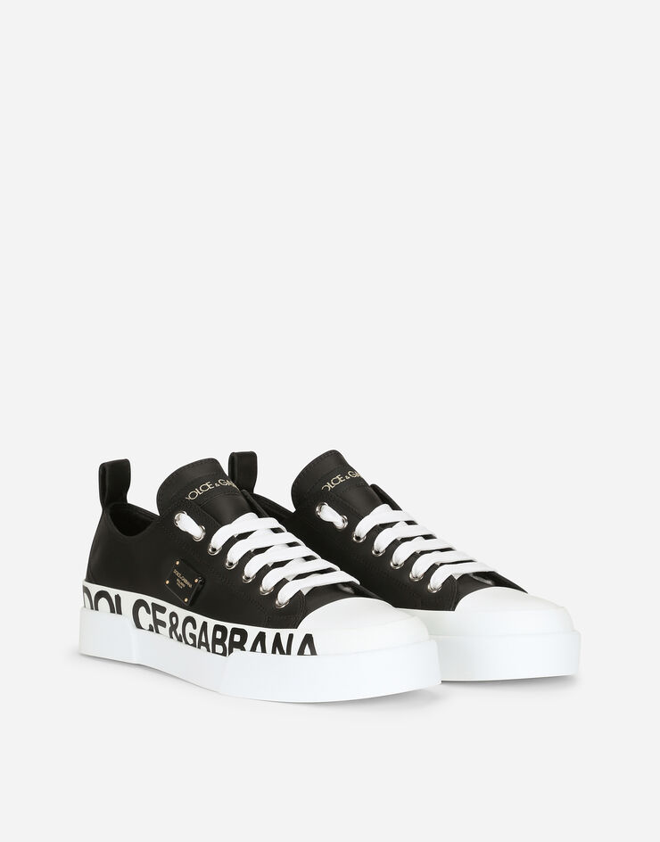 Dolce & Gabbana Calfskin Portofino light sneakers with logo-detailed plate and logo print Black/White CK1886AO515