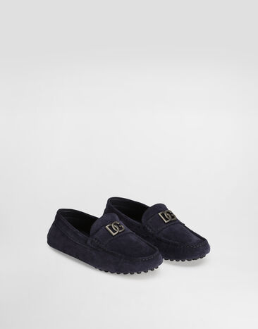 Dolce&Gabbana Mocassins en croûte de cuir à logo DG Bleu DA5268A1250