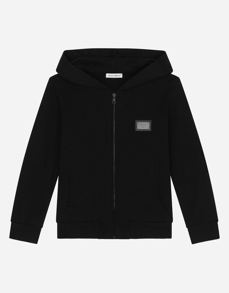 DolceGabbanaSpa Zip-up hoodie with logo tag Black L4JW2VG7I2P
