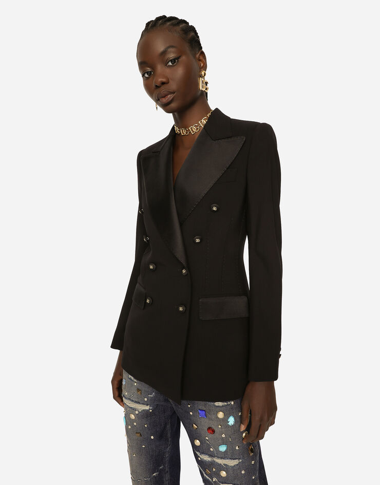 Dolce & Gabbana Double-breasted satin and wool fabric jacket Black F29OETFUBAJ