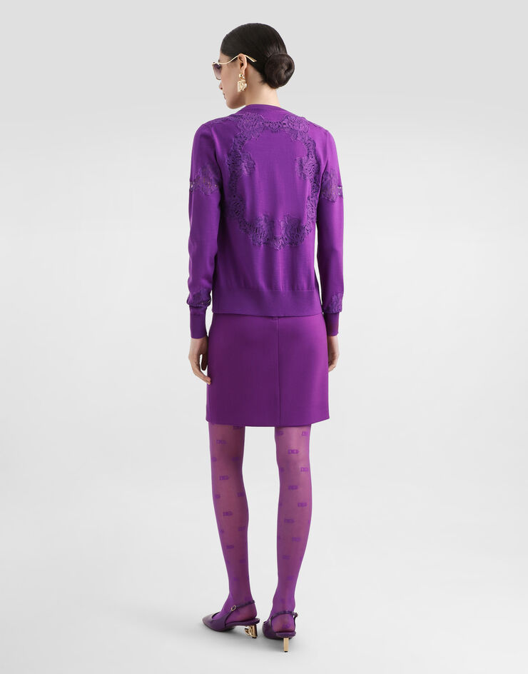 Dolce & Gabbana Wool cardigan with lace Purple FXV05TJDVCS