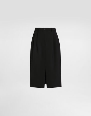 Dolce & Gabbana Falda midi de crepé doble de lana Negro F4CO8TFU2L8