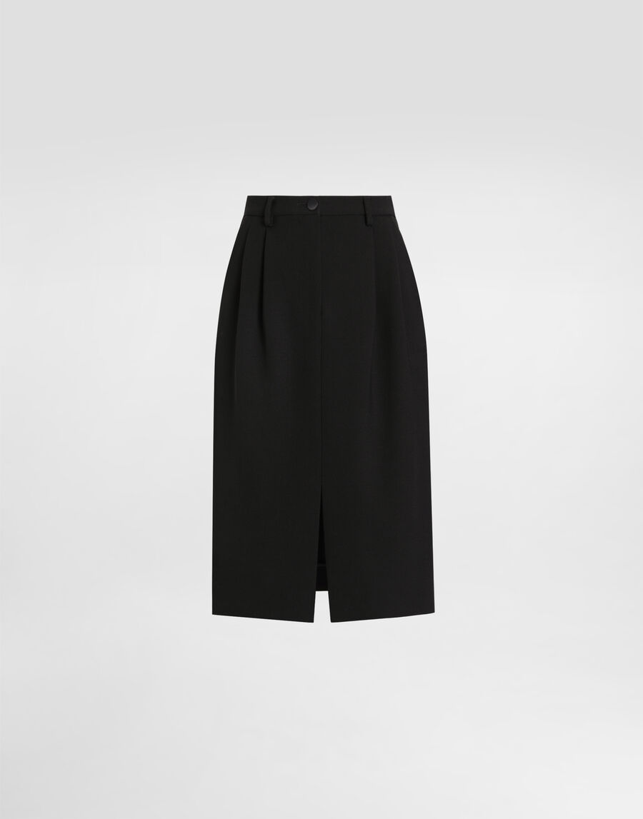 Midi skirt in double wool crêpe