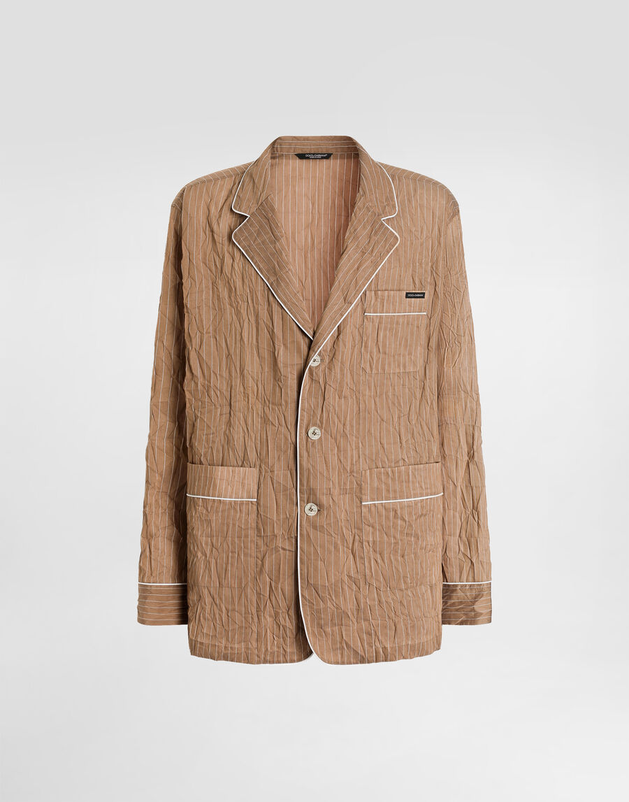 Crinkled striped fabric shirt-style vanity robe