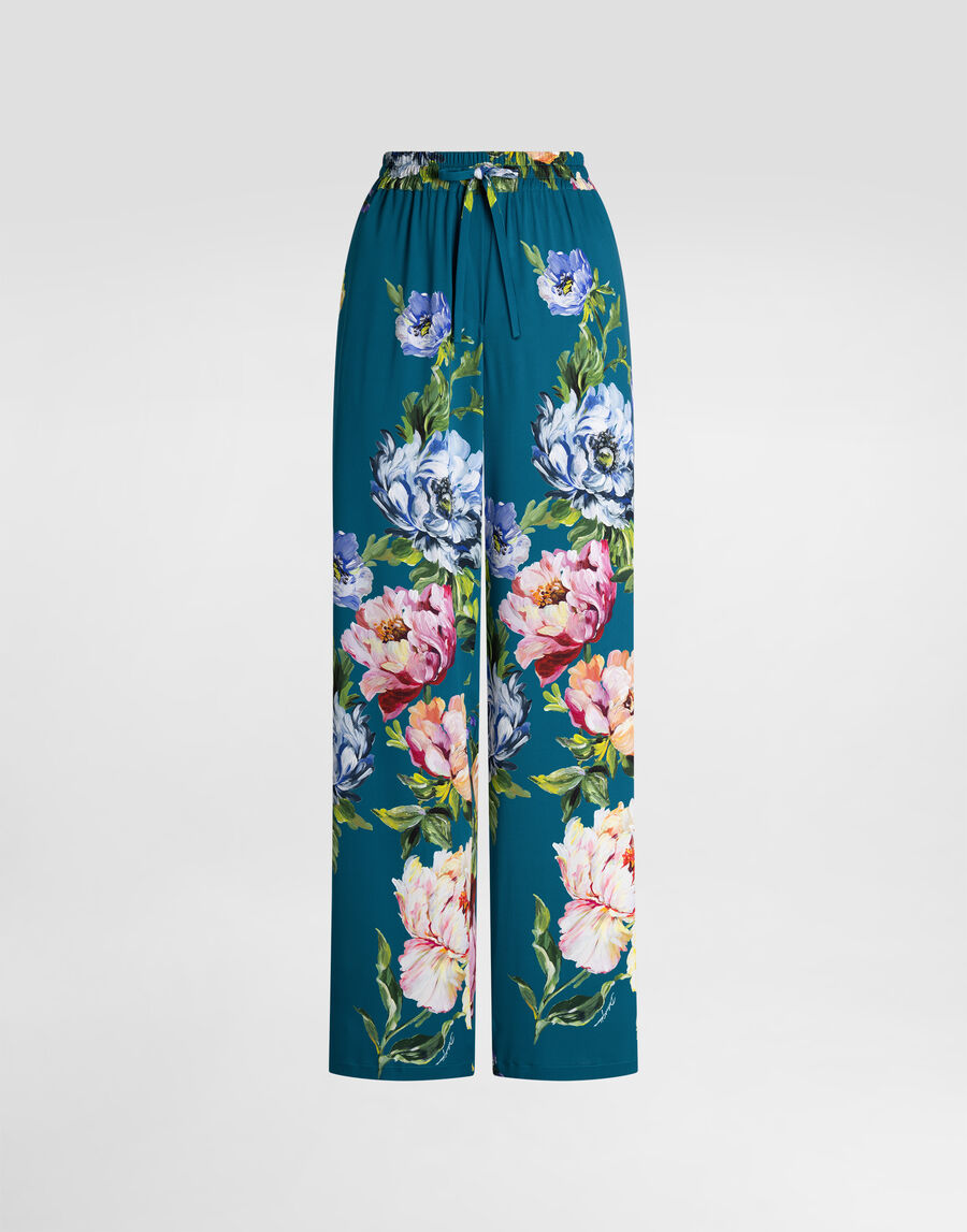 Peony-print silk vanity trousers