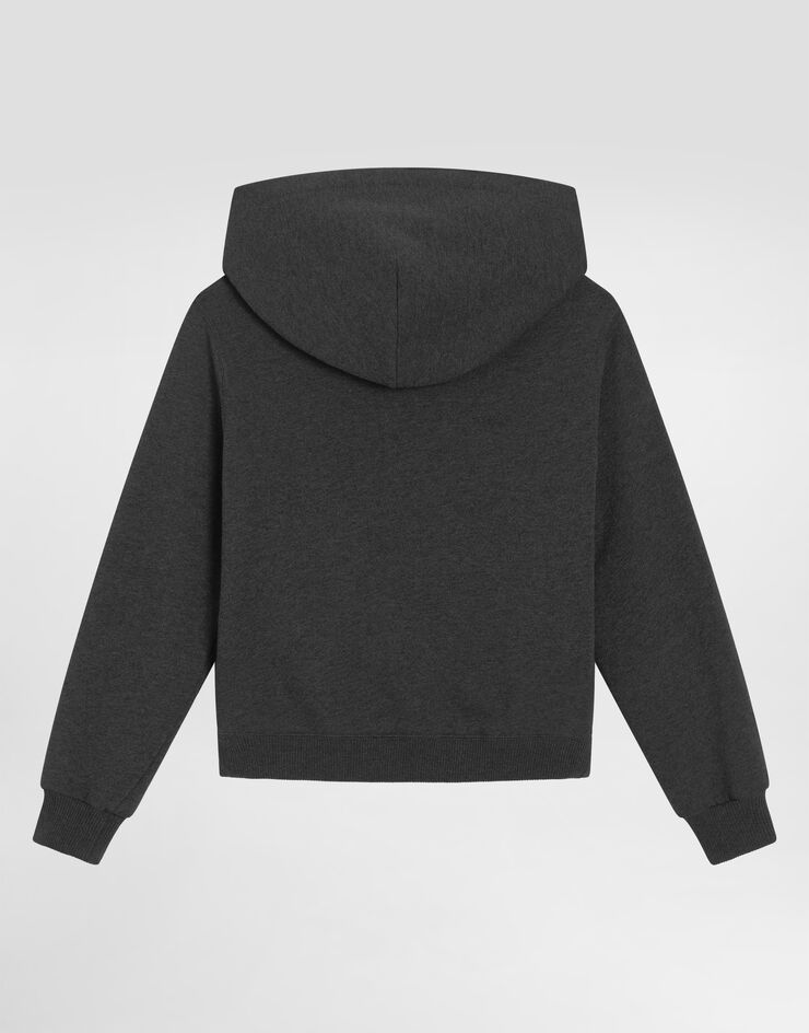 Dolce & Gabbana Cotton hooded sweatshirt with DG araldico patch Grey L4JWMRG7PKO