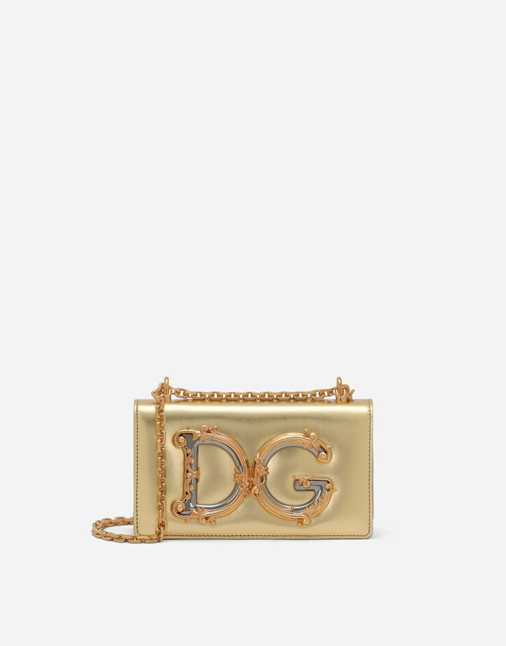 Dolce & Gabbana Сумка для телефона DG Girls из кожи наппа с металлическим отливом ЗОЛОТОЙ BI1416AW121