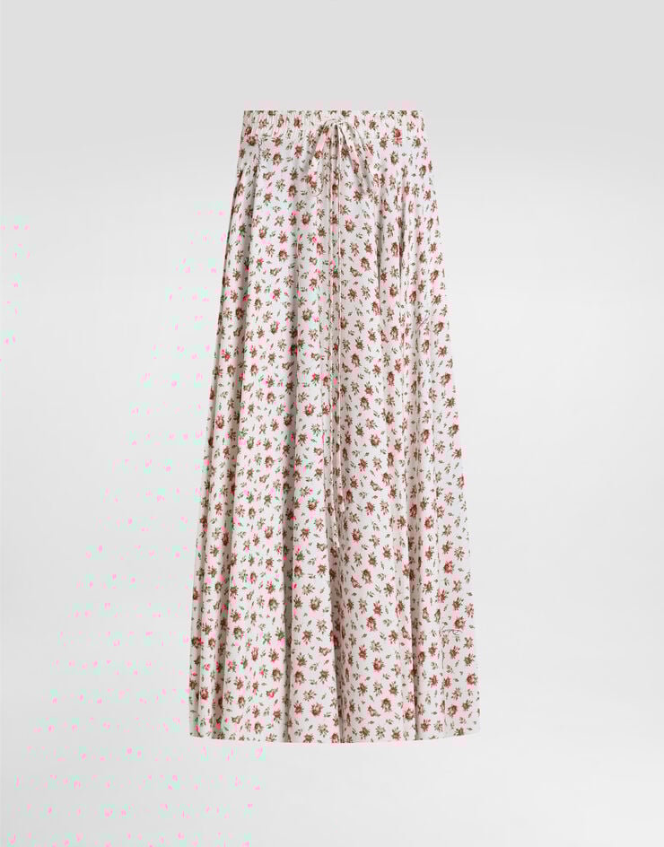 Dolce & Gabbana Kreisrock aus Charmeuse mit kleinem Rosenprint Multicolor F4DBGTFSA79