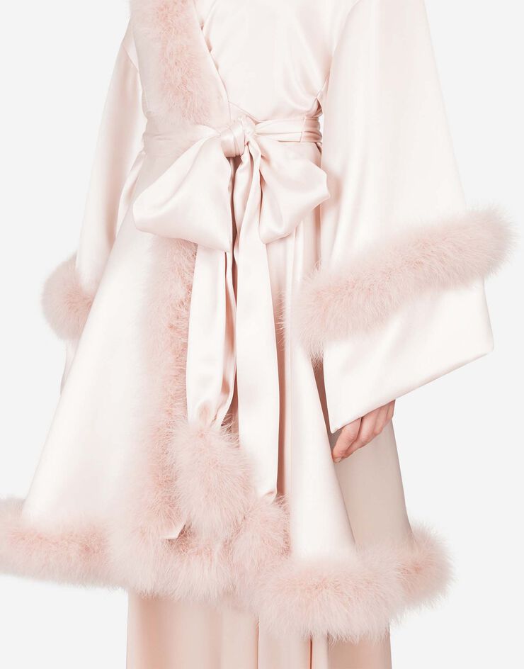 Dolce & Gabbana SHORT SILK ROBE WITH MARABOU EDGINGS PINK F0Y82ZFU1NU