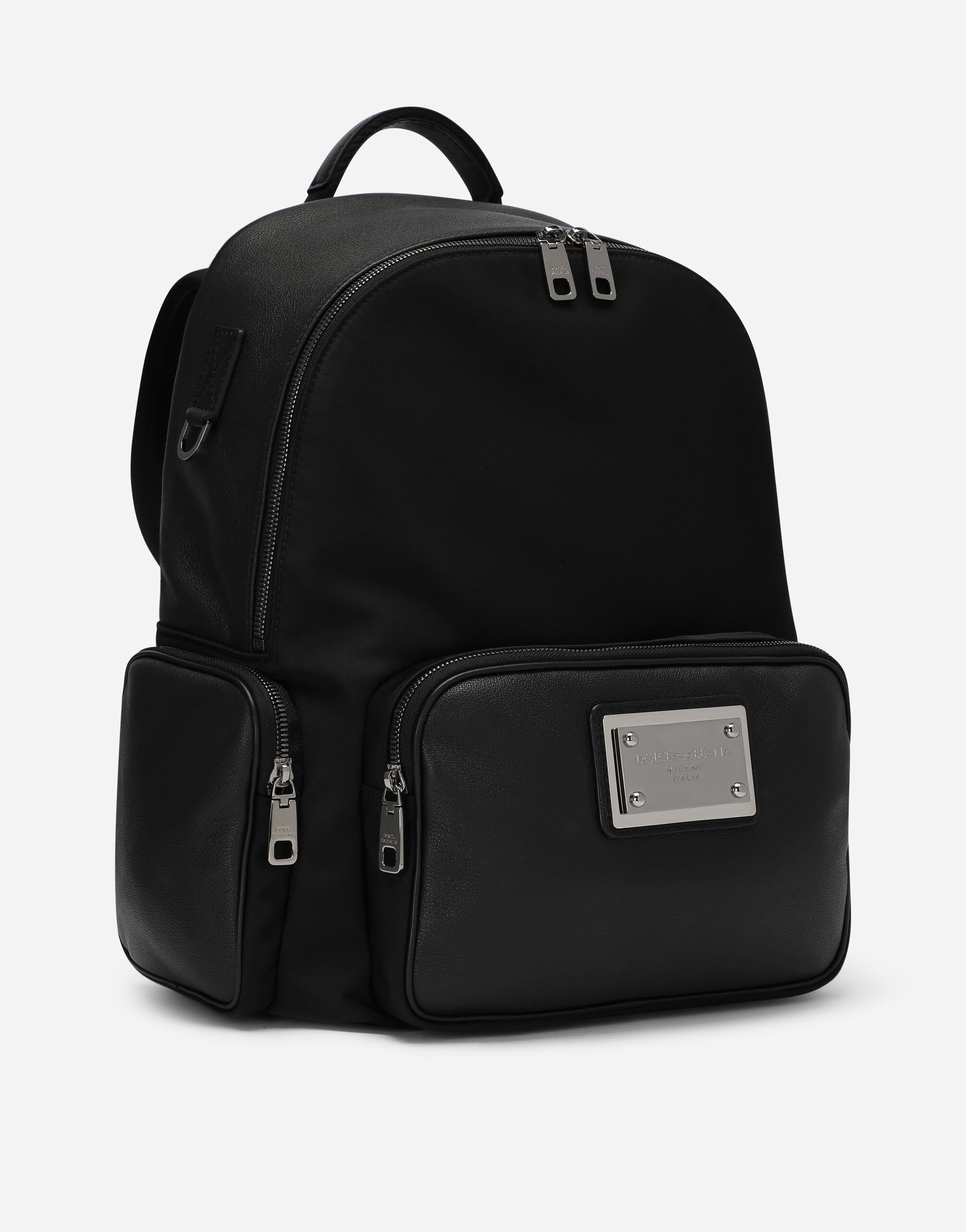 Mochila en piel de becerro granulada y nailon en Negro de Hombre Dolce Gabbana